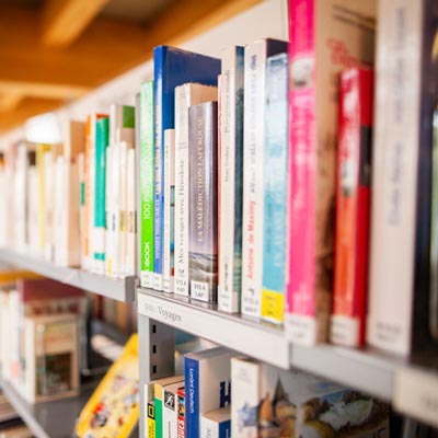 books on shelves in a library